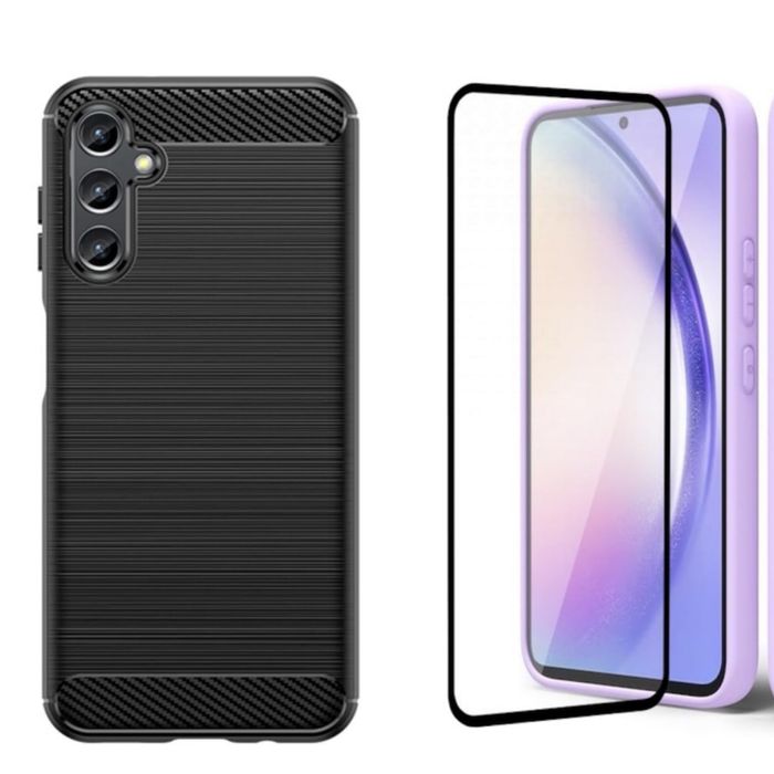 Husa Carbon Brush si Folie Sticla Samsung A15 A25 A35 A55 A54 A34