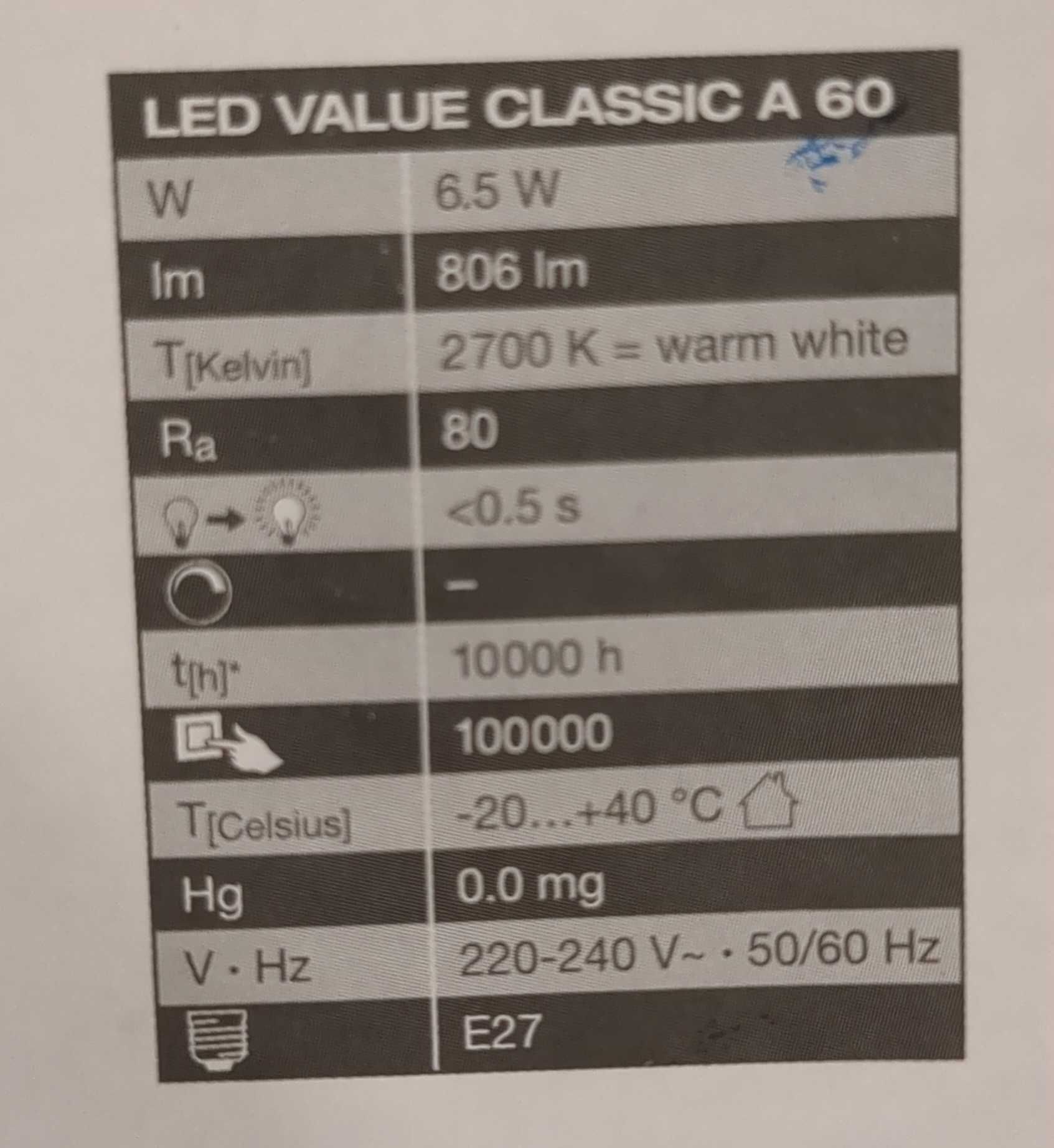Лед крушки Osram LED VALUE E27 6.5W-60W