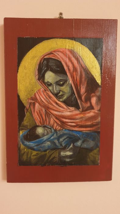 Pictură religioasă lucrată manual