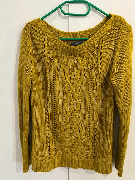 bluza pulover gros dama culoare galben mustar C&A marimea S tricotat