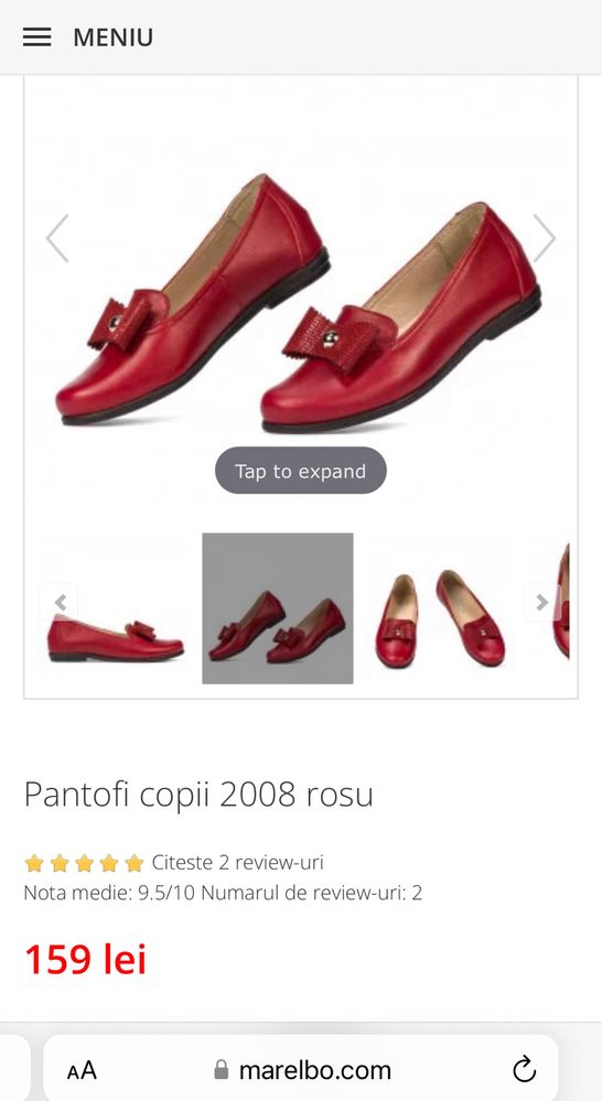 Pantofi / Balerini Marelbo copii 6-7 ani rosii din piele masura 30