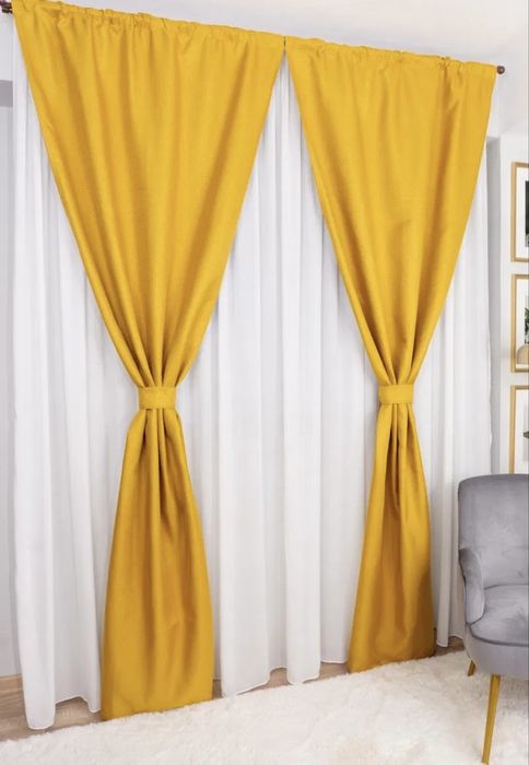 Draperii de in, culoare mustar