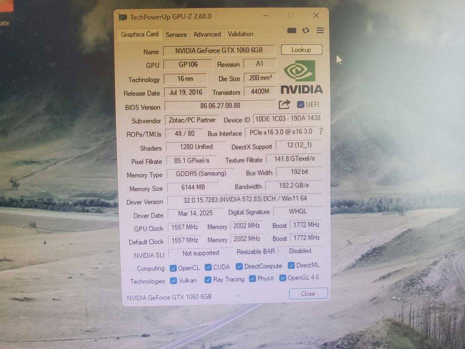 Placa ZOTAC GeForce GTX 1060 6GB GDDR5X HDMI DVI Gaming PC