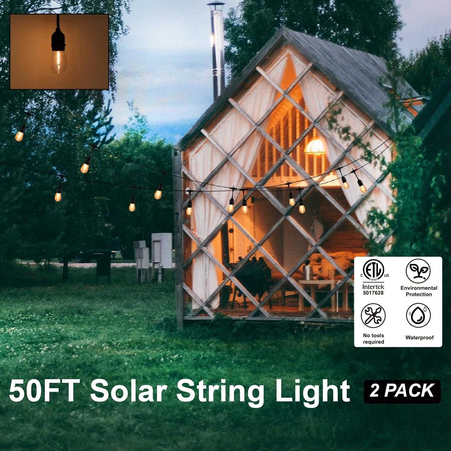 Светещ гирлянд със соларен панел и 10бр. лампи, 5 м., IP65, 30W, 2936