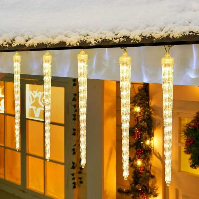 Външни коледни лампички топла светлина ледени висулки разтопяващи LED