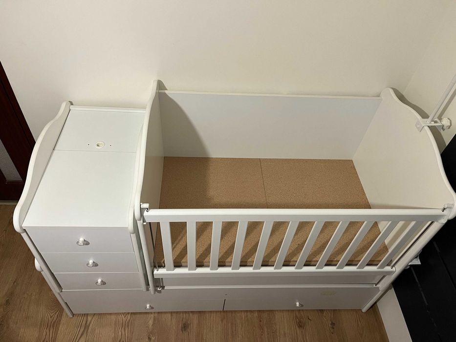 Patut Bebe Convertibil 3 in 1 din MDF,transformabil pat copil,saltea