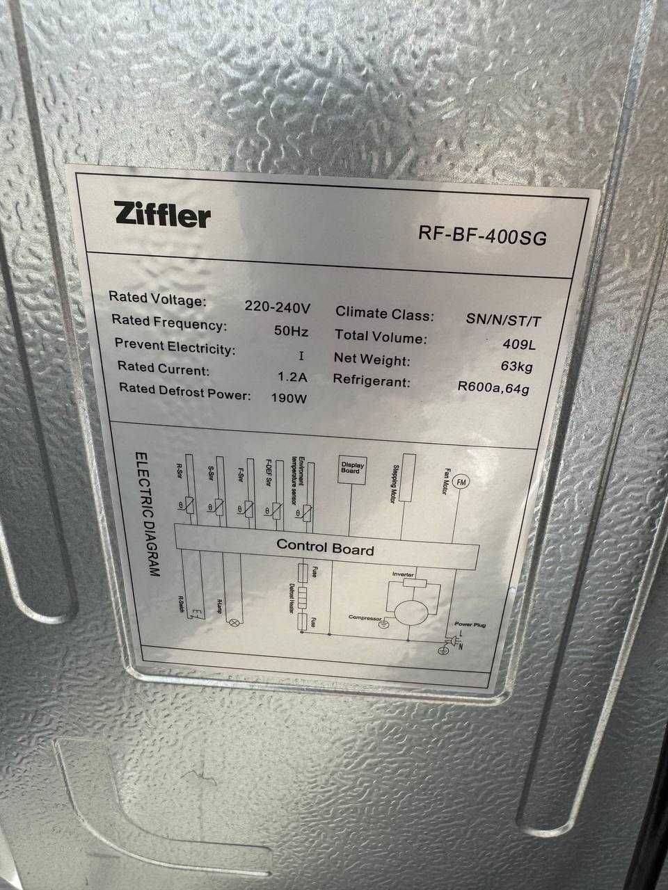 Холодильник Ziffler RFBF400SG Inverter 409L No Frost