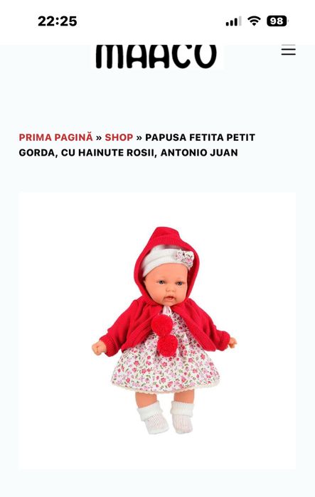 Papusa fetita Petit Gorda, cu hainute rosii, Antonio Juan