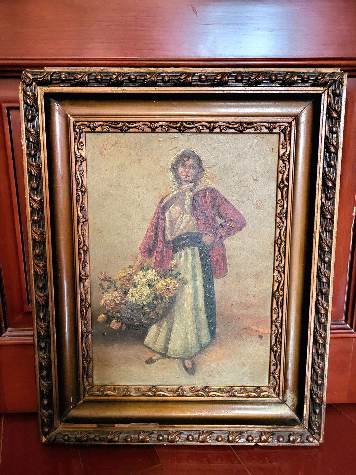 Tablou vechi romanesc Florareasa pictura 1900 colectie