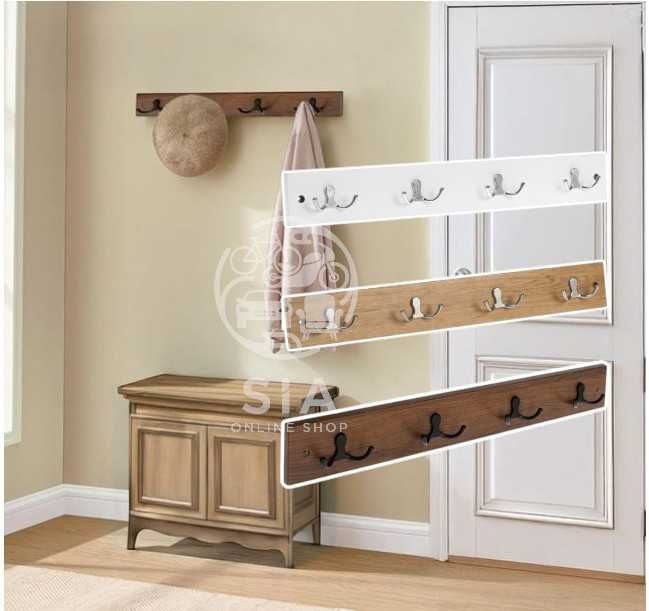 Закачалка за стена с 8 куки за дрехи, 3 цвята, 50см