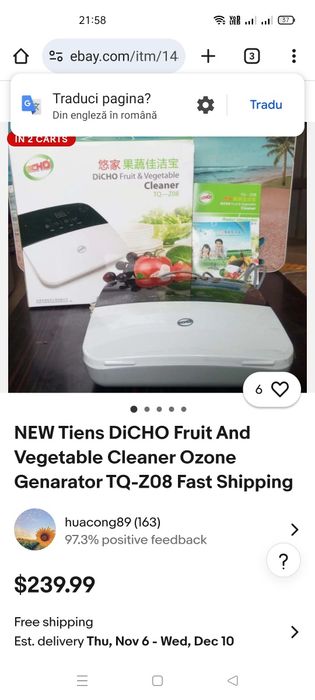 Aparat curățit alimente cu ozon DICHO TQ ZO8