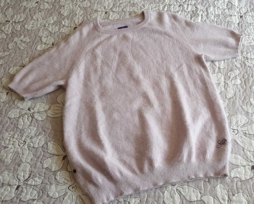 bluza tricotaj maneca scurta mar L, fibre naturale