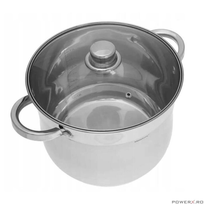 Oala din inox cu capac din sticla, 24cm,Fund termic multistrat, 8.6l