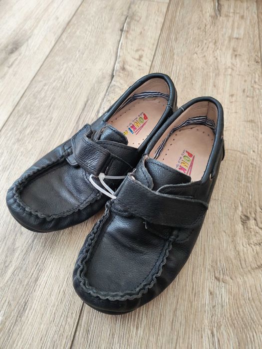 Черни мокасини изцяло от естествена кожа PONKI, 33 номер