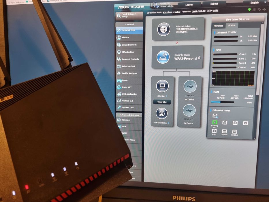 Router asus rt-ax86u wifi 6 with latest custom firmware asuswrt merlin
