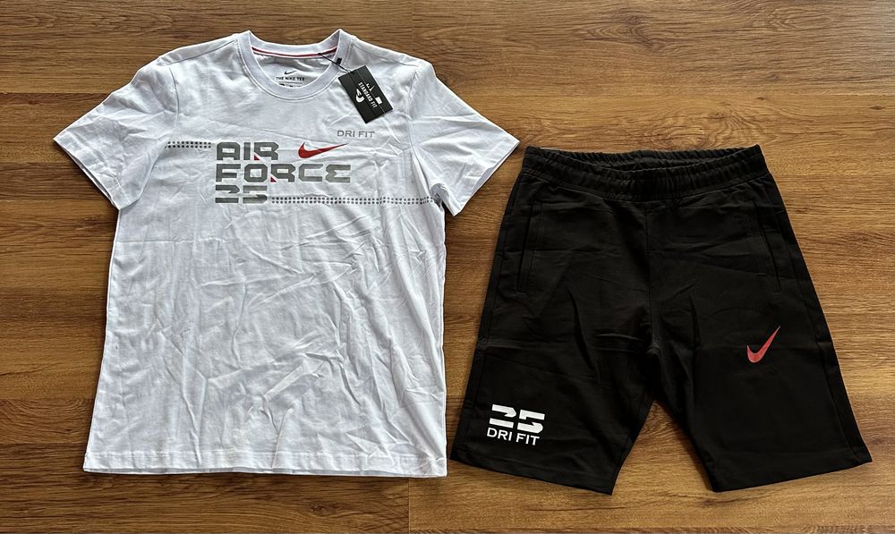 Мъжки,памучен,къс екип Nike Air Force бяла тениска с черни панталонки