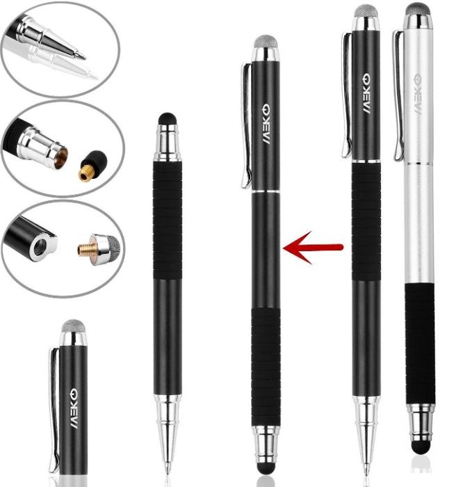 2x Stylus universal 3 in i, MEKO, capacitiv, premium, negru/argintiu