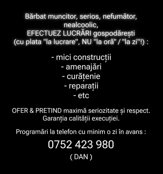 Ofer ajutor în gospodărie