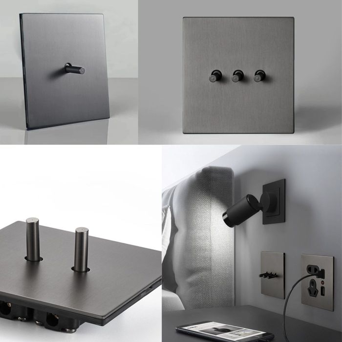 Intrerupator metalic GreyLux, 2Gang 2Way, 10A, Gri Mat, doza cadou