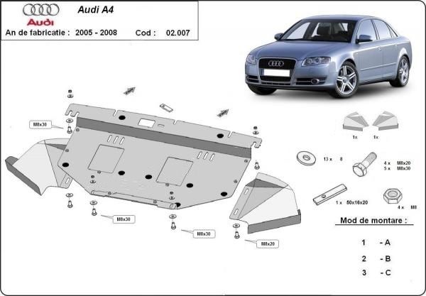 Scut motor metalic pentru Audi A4 1994-prezent - otel 2mm