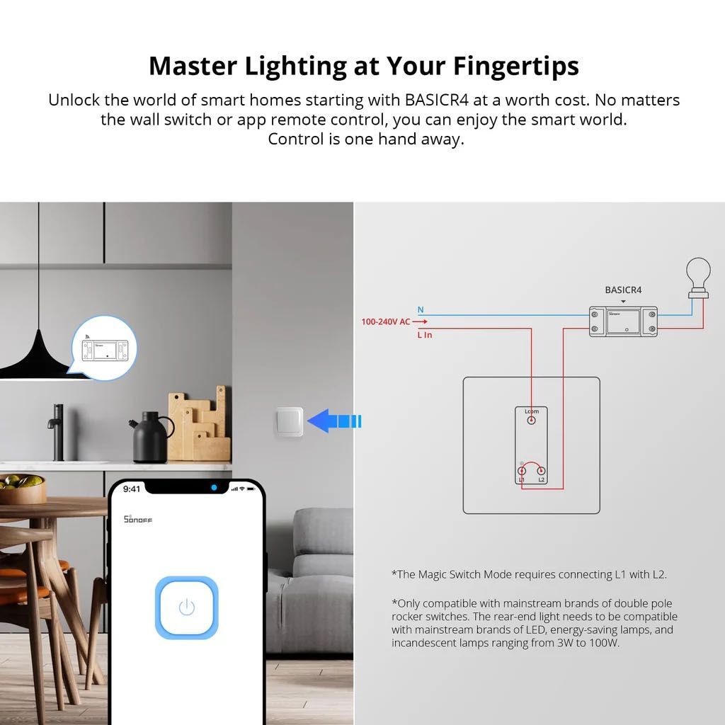 Smart SONOFF SwitchMan R5W превключвател за сцени с батерия 6-канална