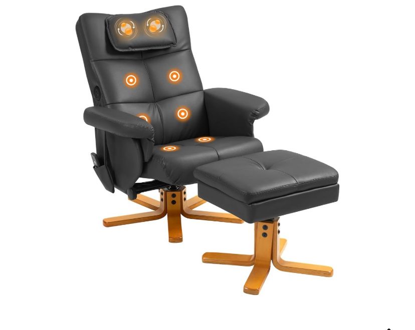 Масажен кожен фотьойл с табуретка, опция сън