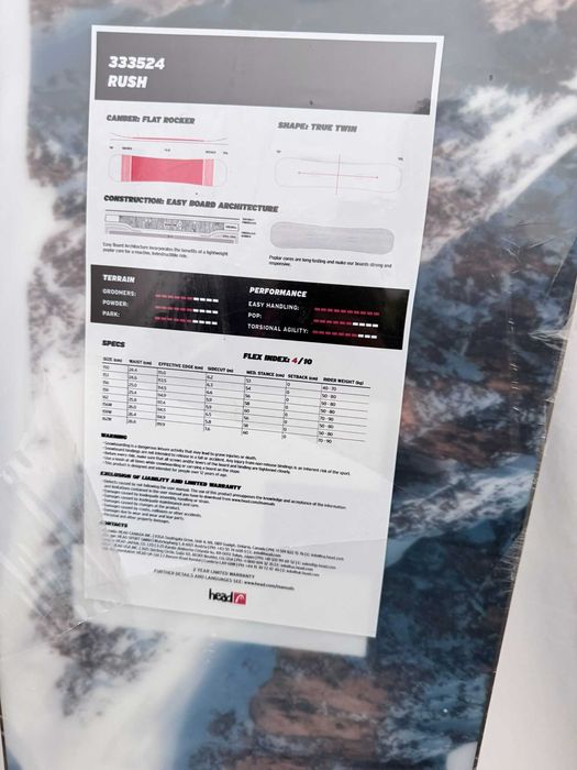 Placa snowboard NOUA Head Rush (2025-2026) 159cm Flat Rocker +legaturi