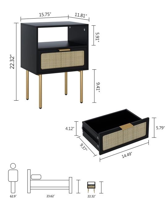 Set 2 noptiere culoare neagra cu auriu