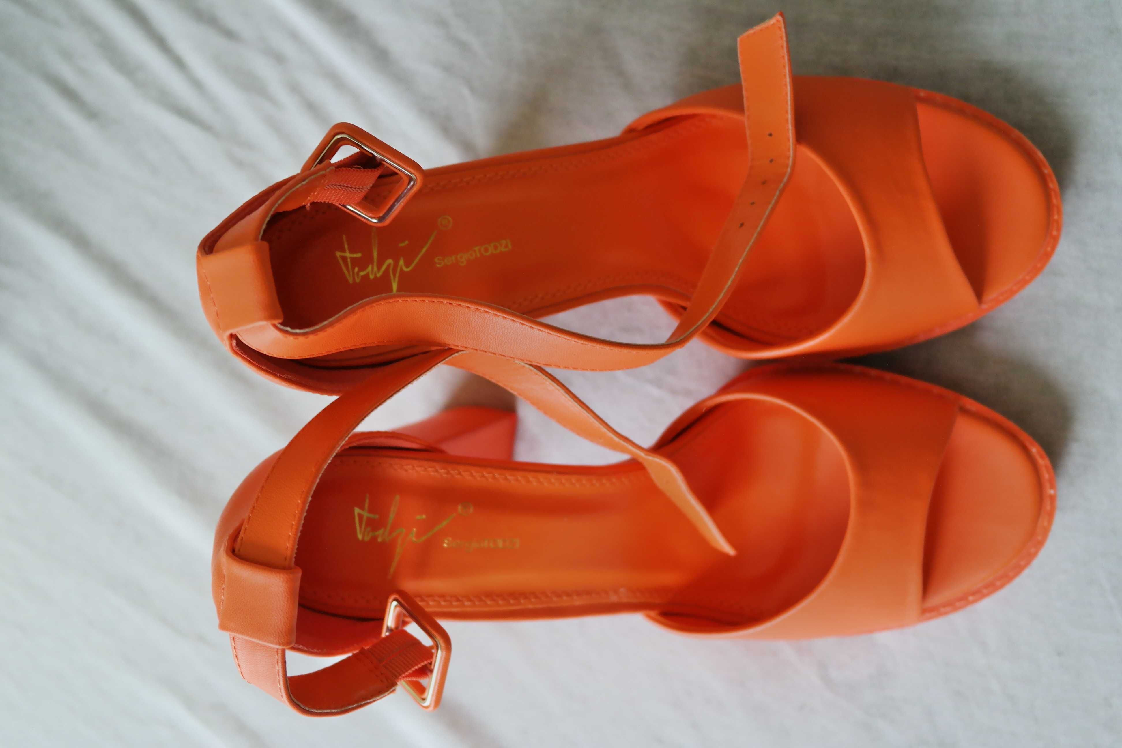 Sandale de vara cu toc galben pai/portocalii
