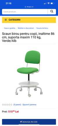Vand scaun birou copii, verde/alb la 349 lei
