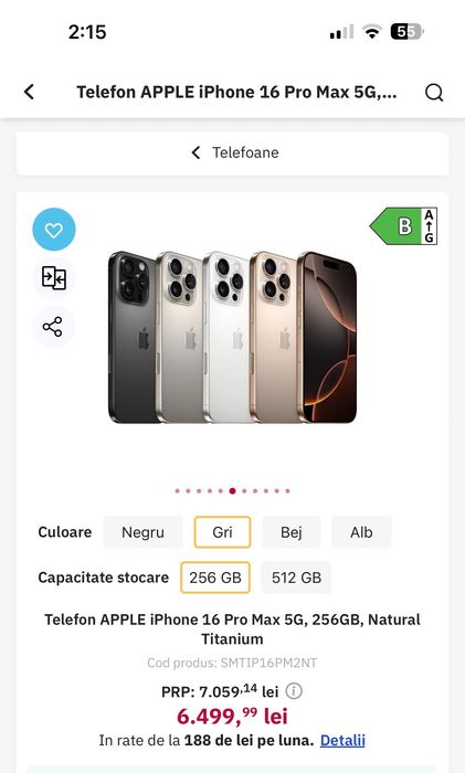 Iphone 16 Pro Max Natural Titanium 256gb , Nou