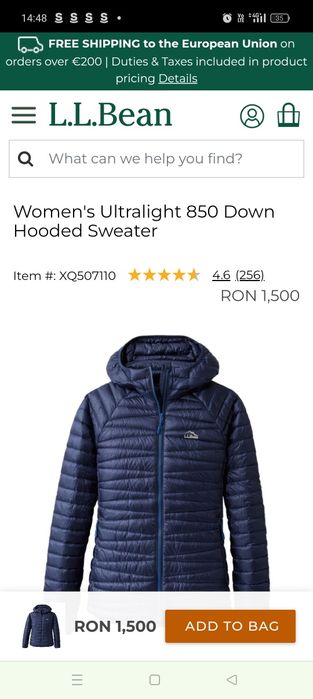 Geaca puf de gâscă L.L Bean dama,mărime XS