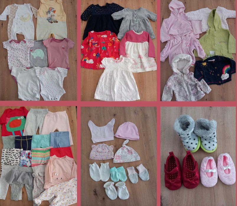 Маркови детски дрешки за бебе момиченце 0-3м. + въртележка, играчки