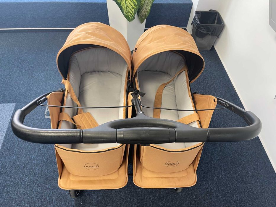 Carucior de gemeni 2 in 1 cu landouri EURO CART DOBLO, 0 luni+, Camel
