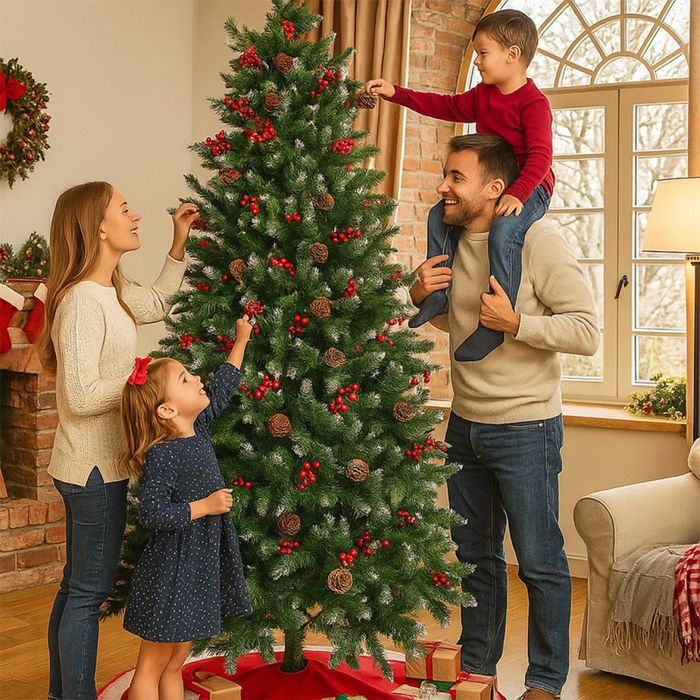 Изкуствена елха с червен глог и шишарки