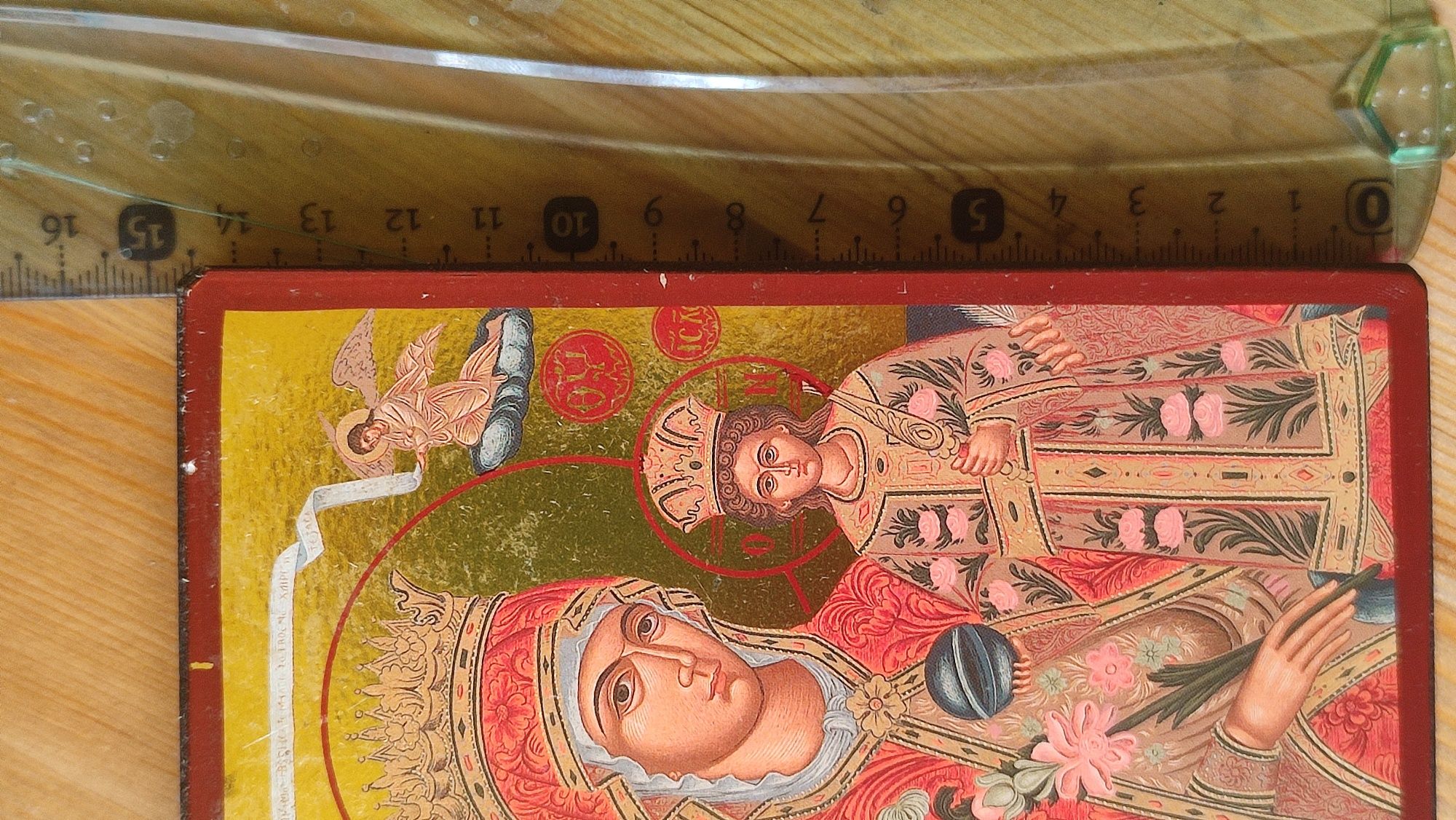 Litografie cu foita de aur Icoana pe lemn Fecioara Maria și Pruncul Ii