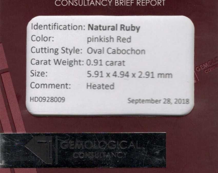 Rubin cabochon nemontat 0,91 ct., GC Thailanda (cod 8637)