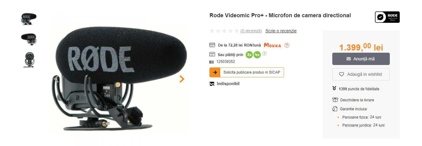 Vand Microfon de camera Rode Videomic Pro+