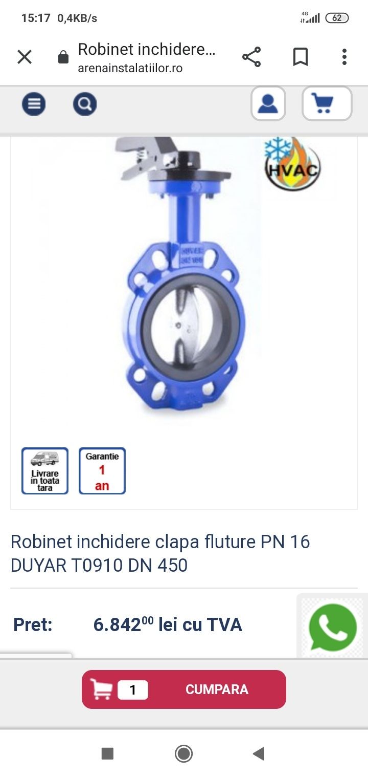 Robinet închidere clapa