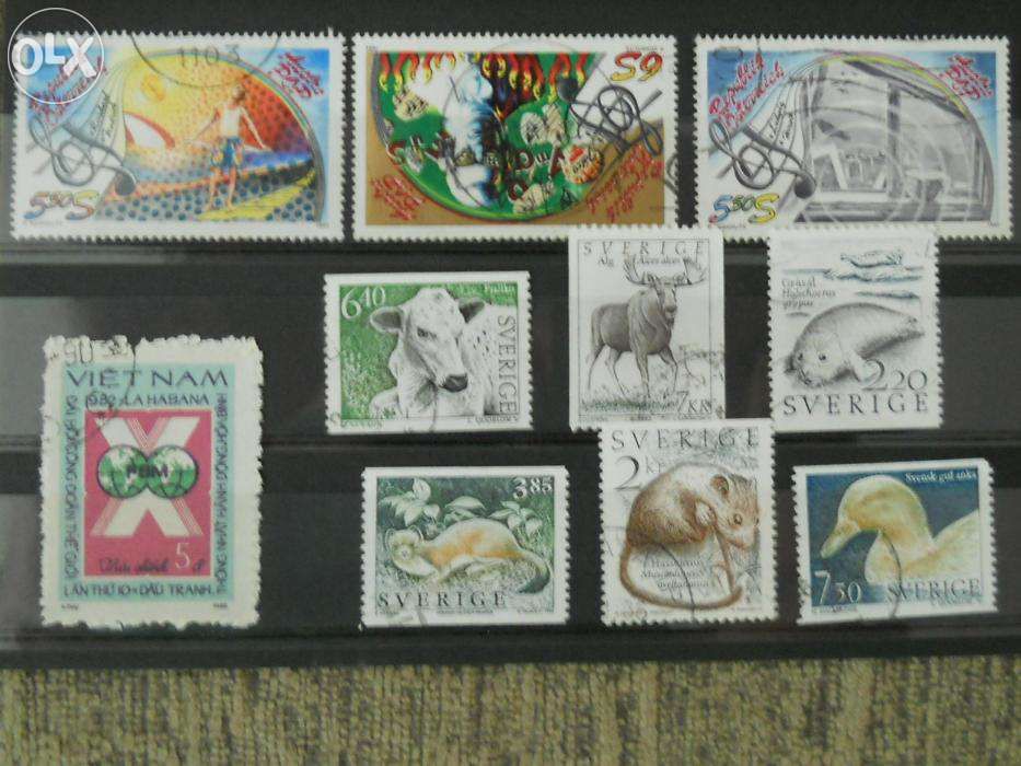 Timbre postale VIETNAM, SUEDIA, AUSTRIA, ROMANIA, stampilate, 48 buc.