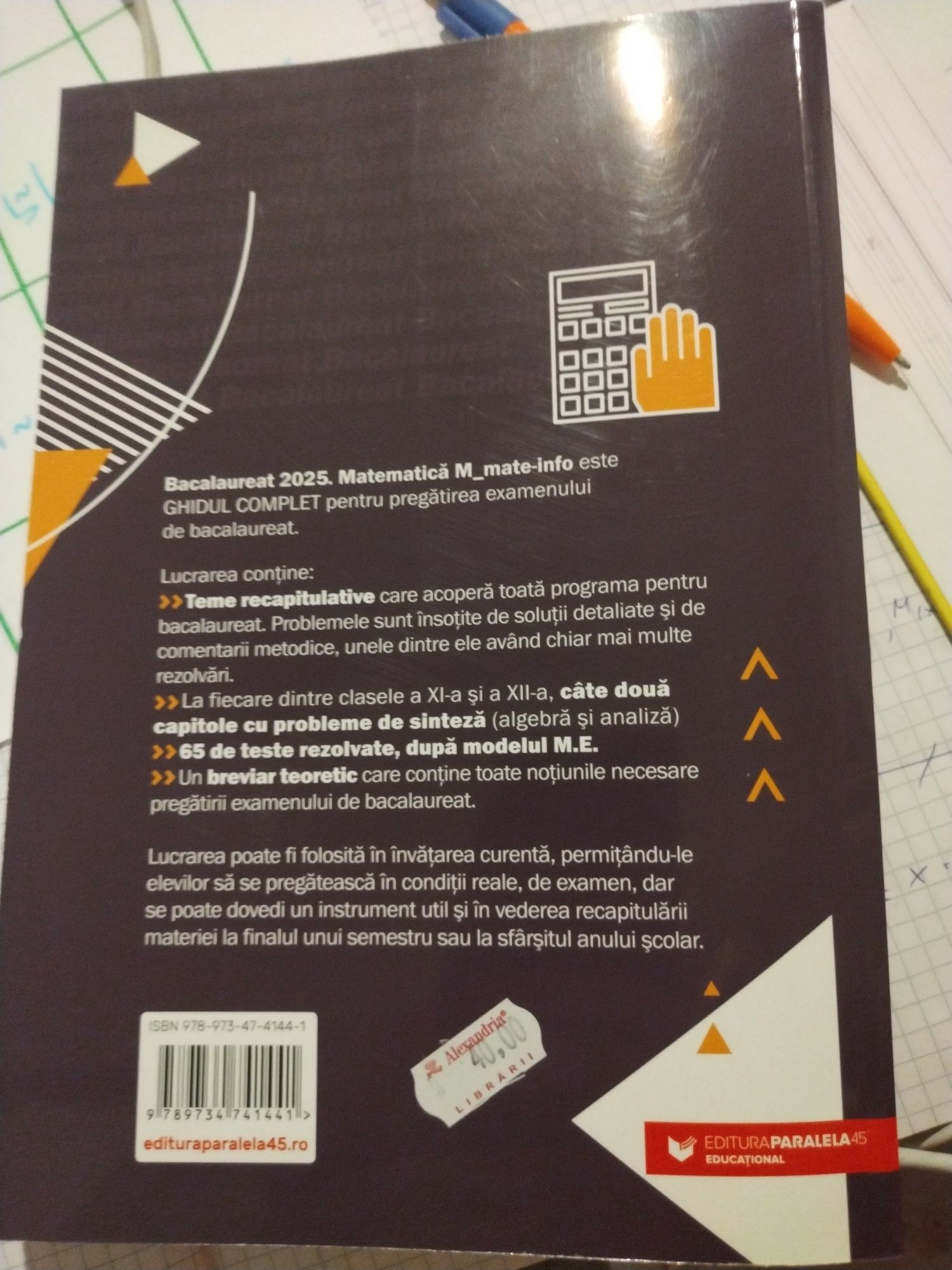 Vând culegere cu teste de bacalaureat matematica M1 mate-info nouă