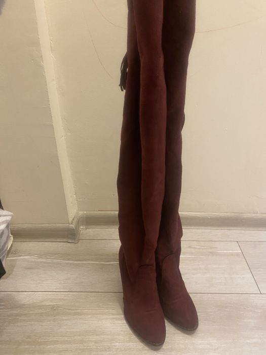Бордо ботуши до бедрото