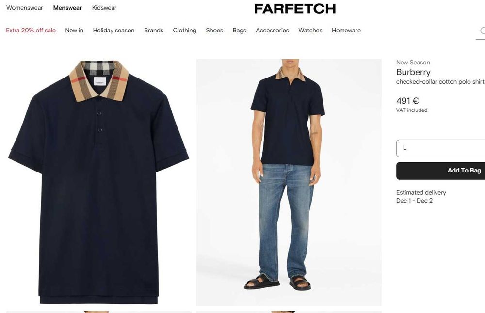 Tricou de lux slim polo 52 XL Burberry original 100% bumbac bleu