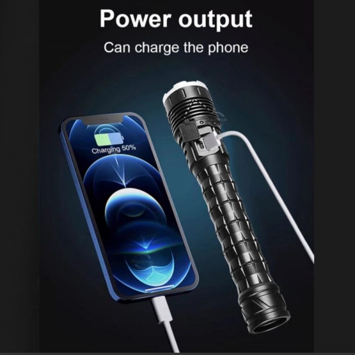 Мощен LED фенер JMK малък,USB зареждане с дисплей за заряда на батерия