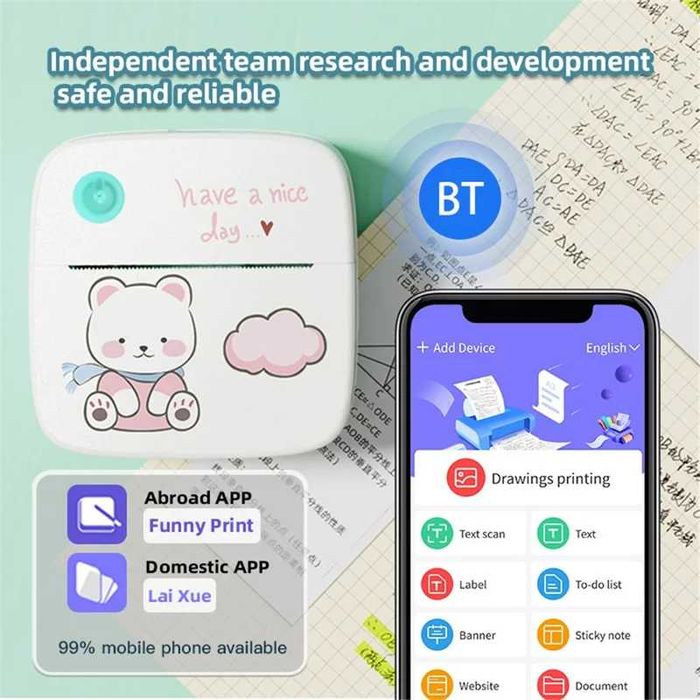 Lx-D2 Термо без мастило Bluetooth 5.2 мини принтер за снимки, бележки