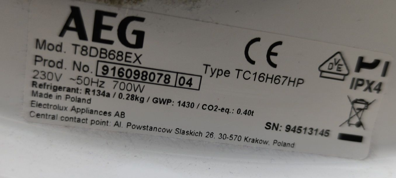 Сушилня AEG T8DB68EX - 8кг. Термопомпа.