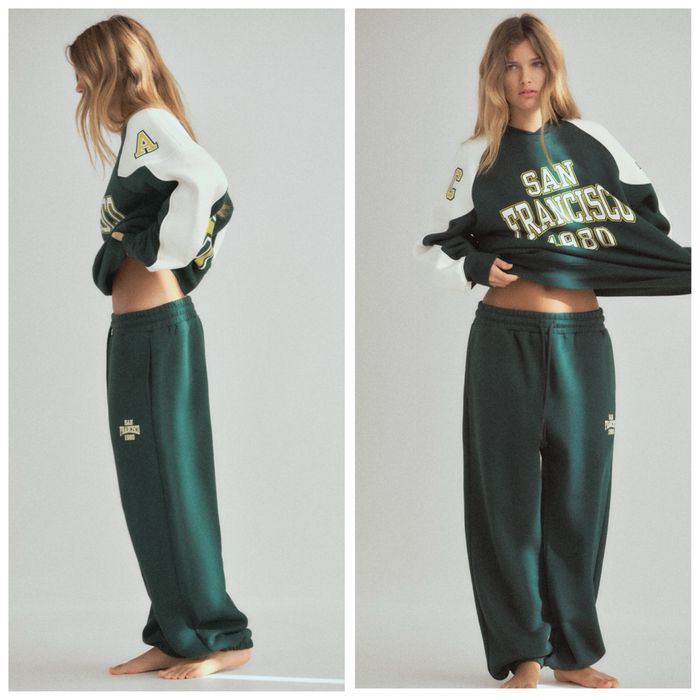 Спортивный костюм Zara штаны свитшот джоггеры женский зара зеленый хак