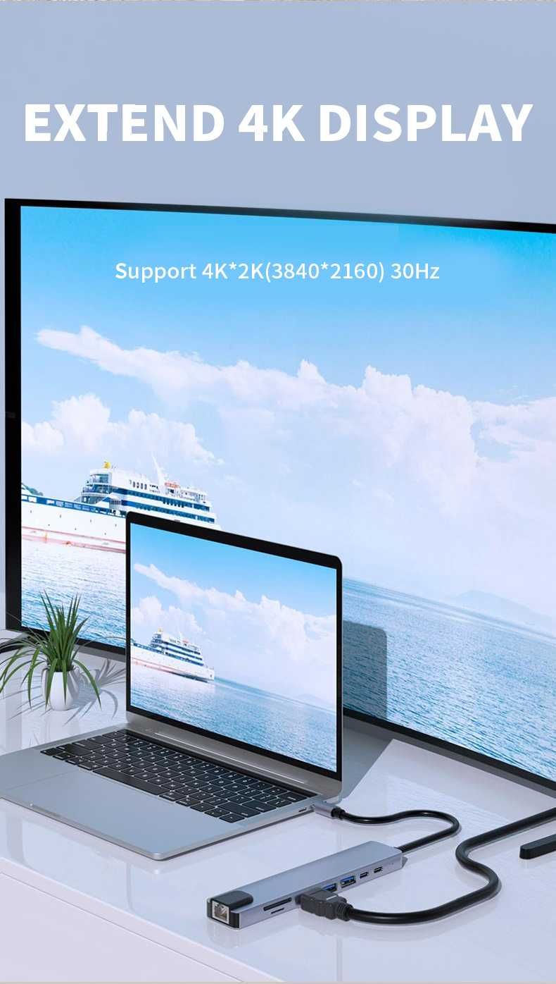 Хъб, докинг станция,  hub, docking за Win, Mac, TV 8в1