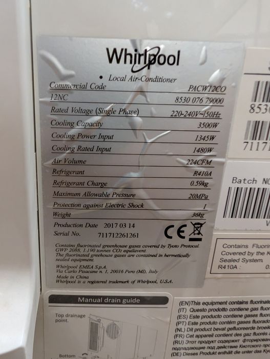 Vând aer conditionat portabil Whirlpool PACW12CO 12000BTU