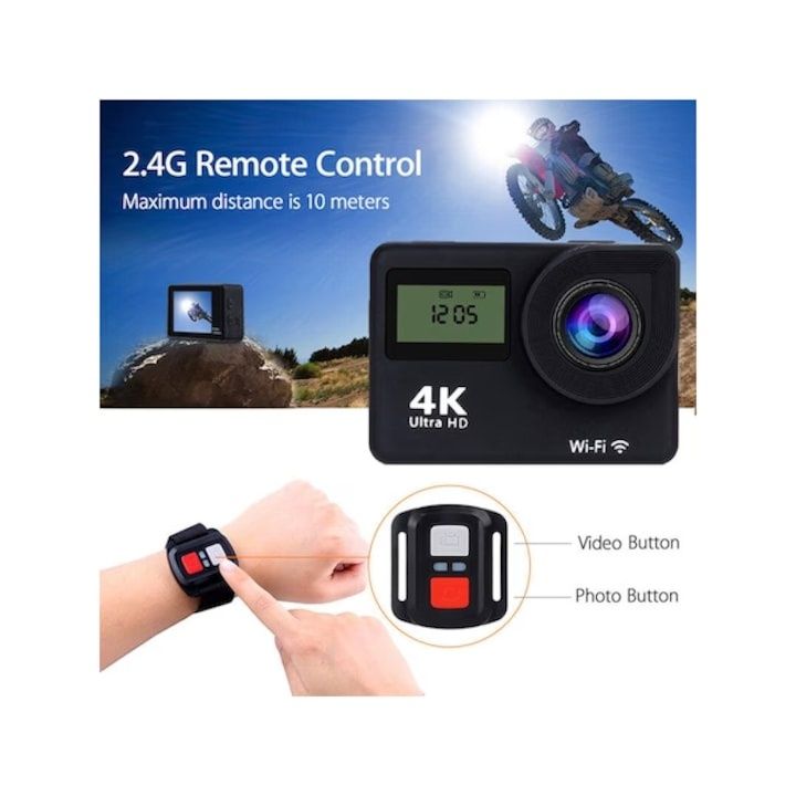 Camera video sport WIFI 4K Ultra HD 16MP cu telecomanda tip bratara 4K